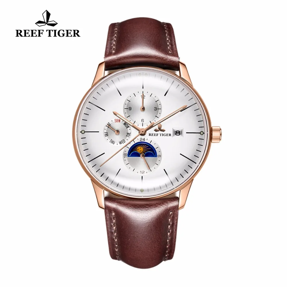 Часы Reef Tiger/RT модные повседневные водонепроницаемые часы с кожаным ремешком