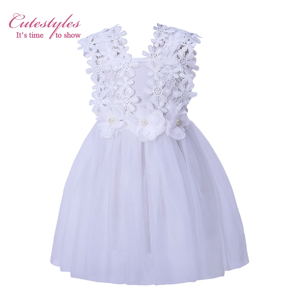 Cutestyles 3 цвета Кружевное платье белого с цветочным принтом для девочек розовый