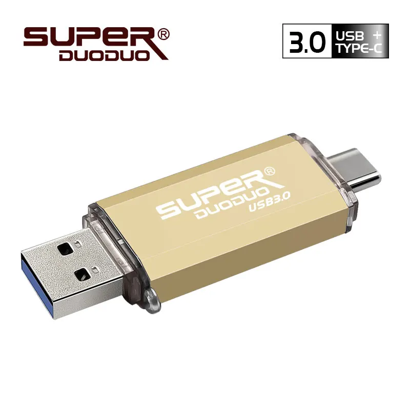 champagne 2 в 1 OTG usb флэш-накопитель высокоскоростной флеш-накопитель 128 Гб 64 ГБ 32 ГБ 16 ГБ 8 ГБ usb 3,0 Флешка для type-c/Android/PC - Цвет: champagne