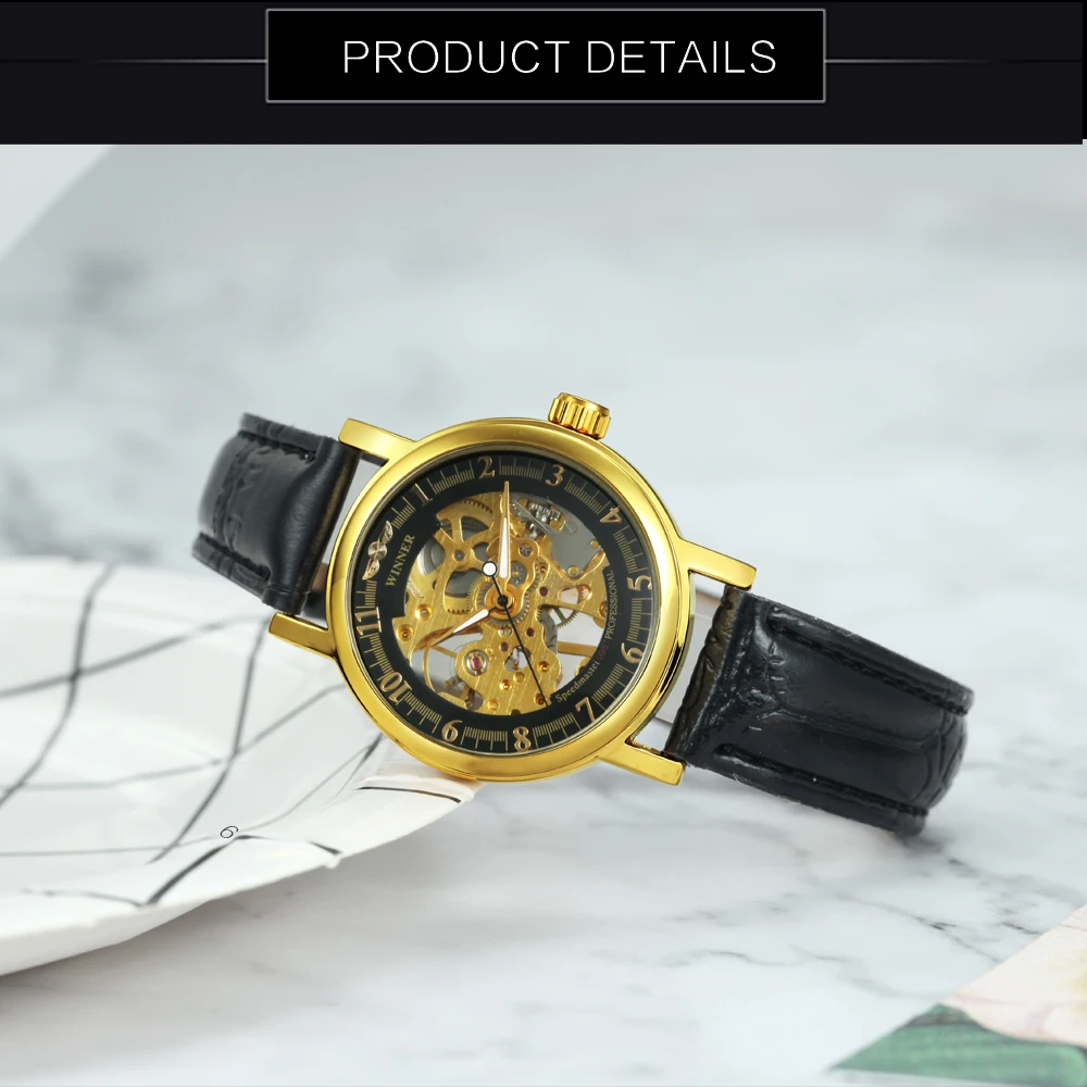 WINNER Royal модные женские часы с скелетом светящиеся стрелки циферблат кожаный