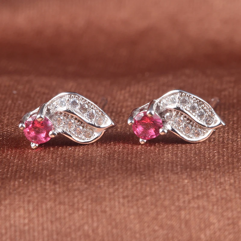 Sinya Крылья Ангела Кристальные красные камни серьги гвоздики S925 Стерлинговое