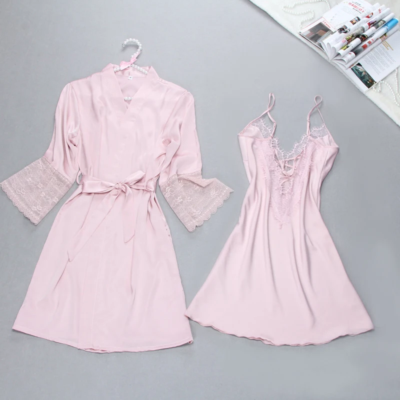 

Sexy Summer Strap Top Pajamas Suit Womens 2pcs Kimono Robe Bath Gown Sleepwear Sets Ladies Long Sleeve Home Wear Nightwear