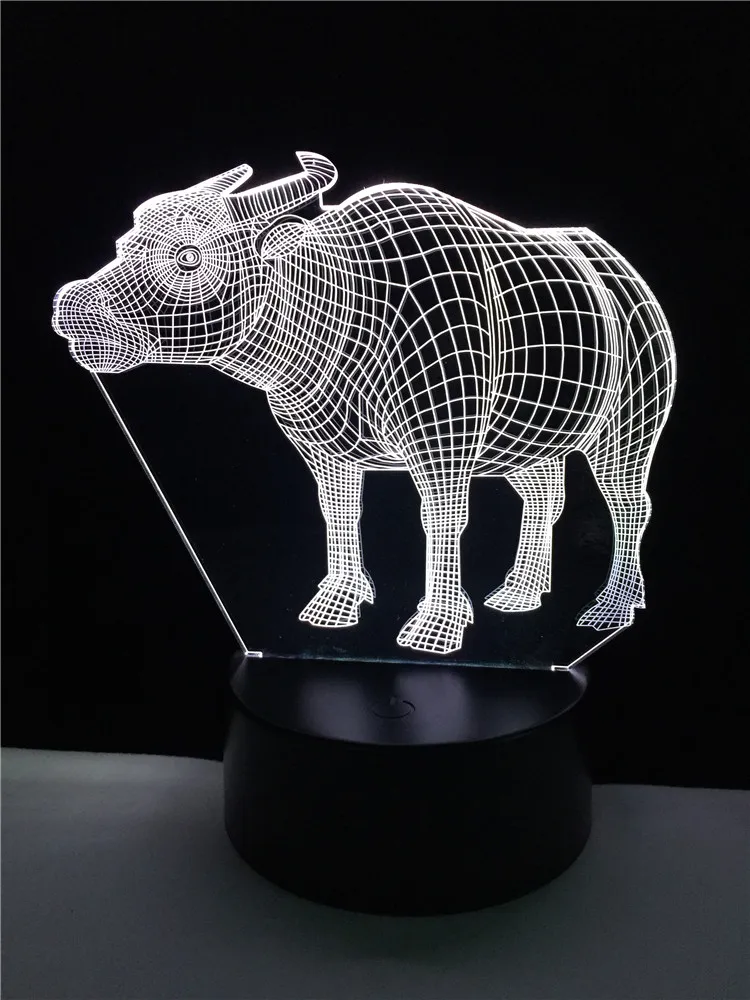 3D лампа в виде животных буйвола крупного рогатого скота светодиодная ночная с USB