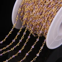 5meter natural amethysts 2mm faceted round beads rosary chaingold color brass wire wrapped necklace bracelet sweater chains