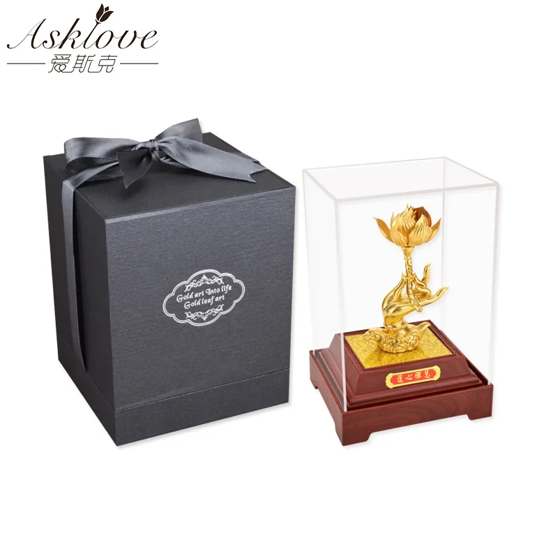 

Asklove Feng shui Decor Zen lotus 24K Gold foil ornaments Gold Figurine Buddhism Bonsai Ornament Gifts Home Office decor Crafts