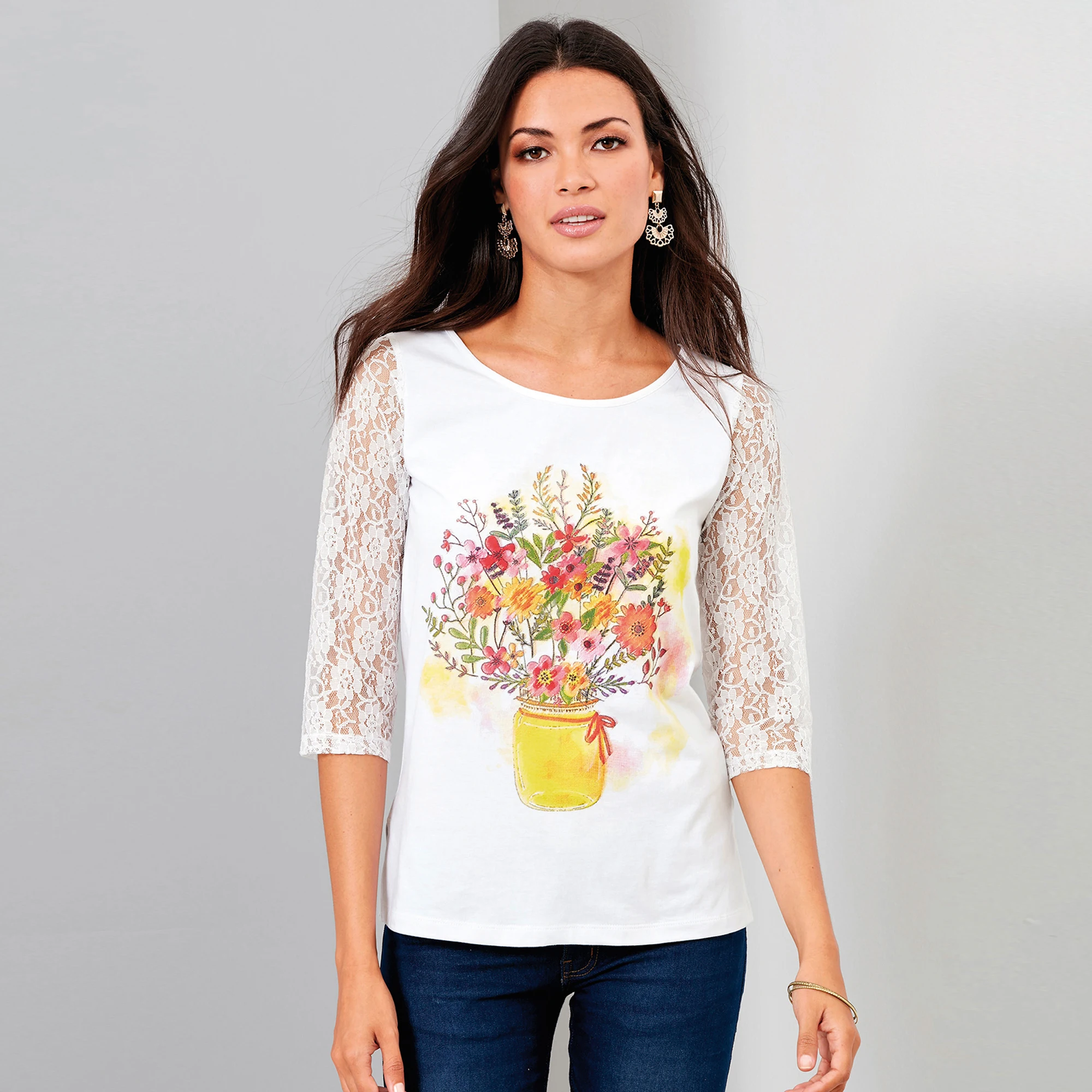 Camiseta manga 3/4 de encaje mujer от VencaStyle 112583|Футболки| |