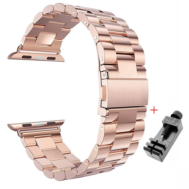 rose gold Спортивные из нержавеющей стали часы полосы для Apple Watch 4 38 40 42 44 мм ремешок замена ссылка браслет адаптер часы ремешок для iwatch - Цвет ремешка: rose gold