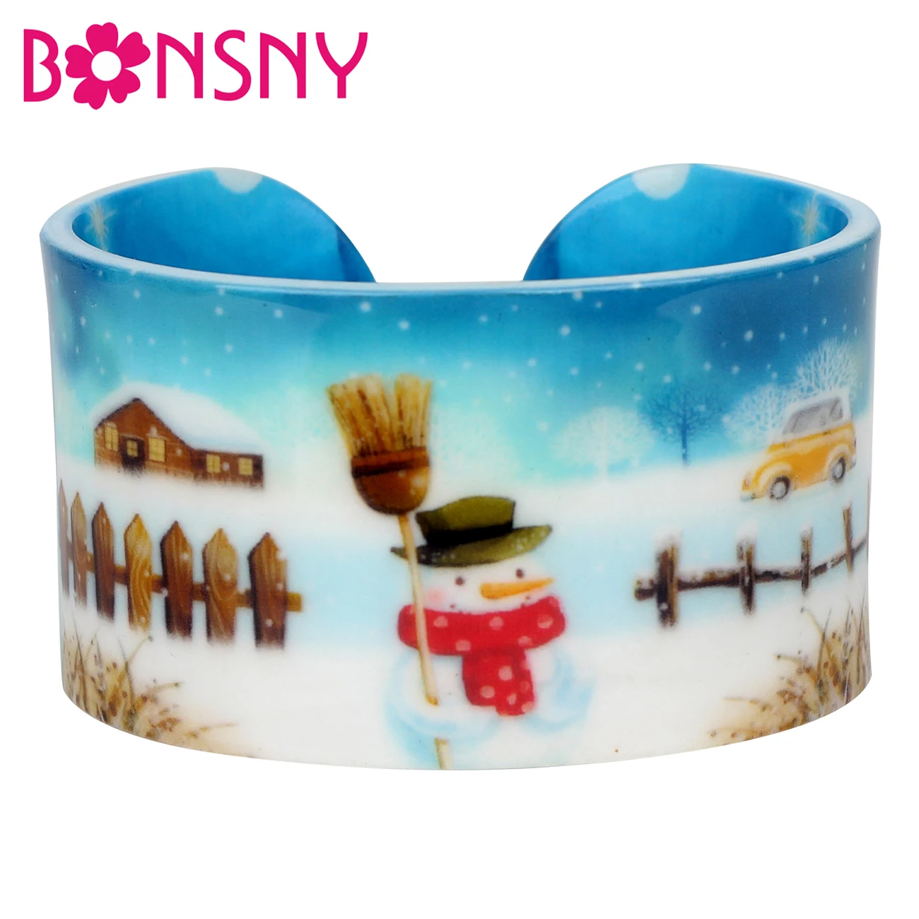 Bonsny Пластиковые акриловые елка и снеговик браслеты ювелирные изделия новинки
