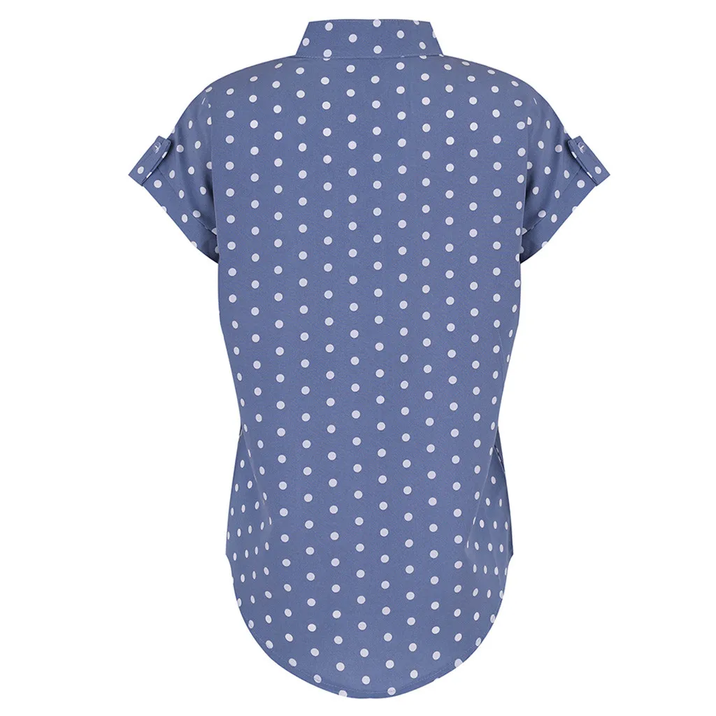 Футболка женская одежда Femme модная женская s s-xl футболка Повседневная в горошек с карманами на пуговицах однотонные Топы с коротким рукавом топ Z4