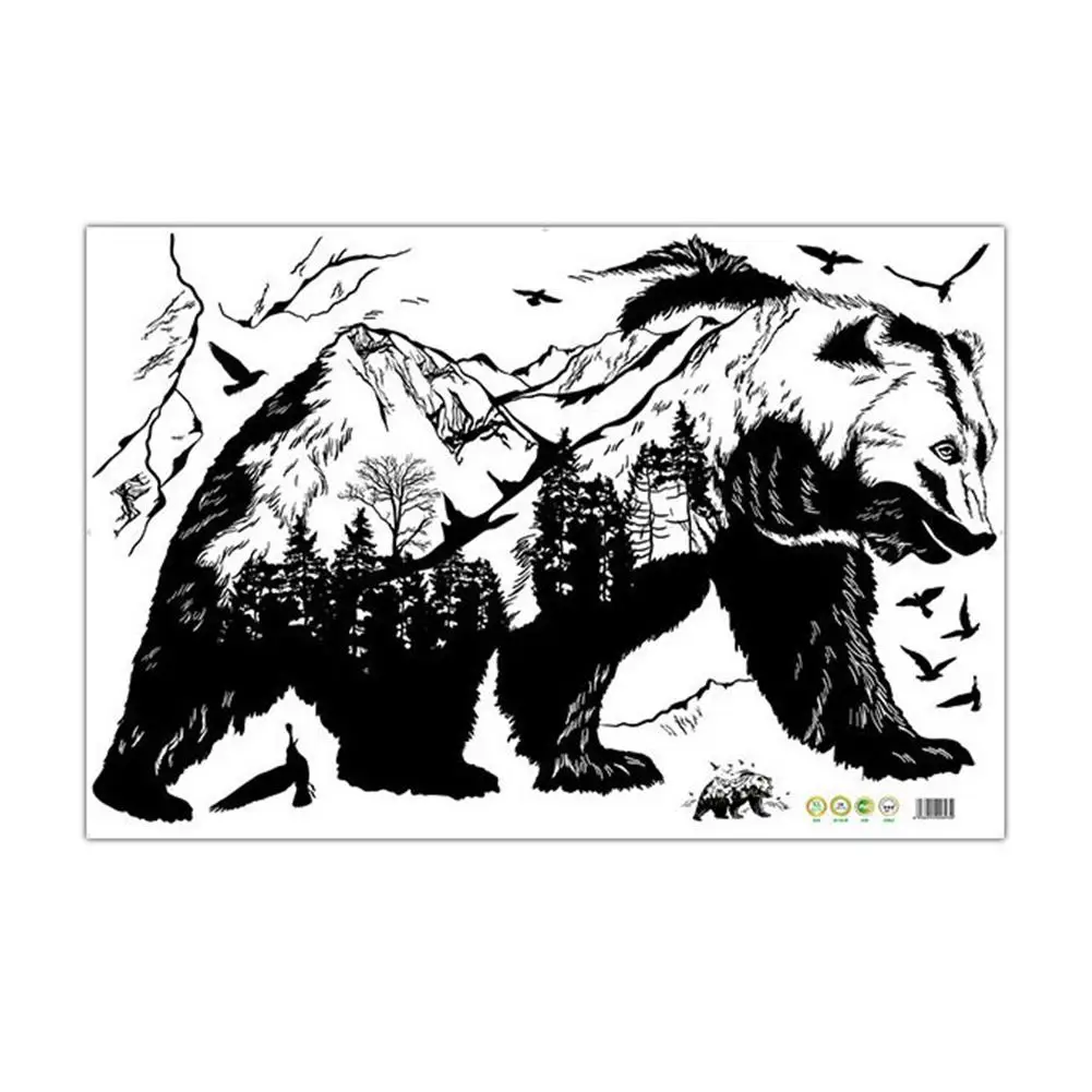 Черная наклейка на стену с изображением горного медведя прозрачная пленка для