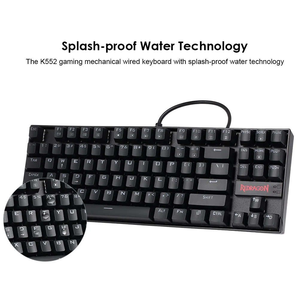 REDRAGON K552 игровая Механическая Проводная клавиатура брызгозащищенная вода красная подсветка клавиатуры геймер для компьютера ноутбук Настольный ПК