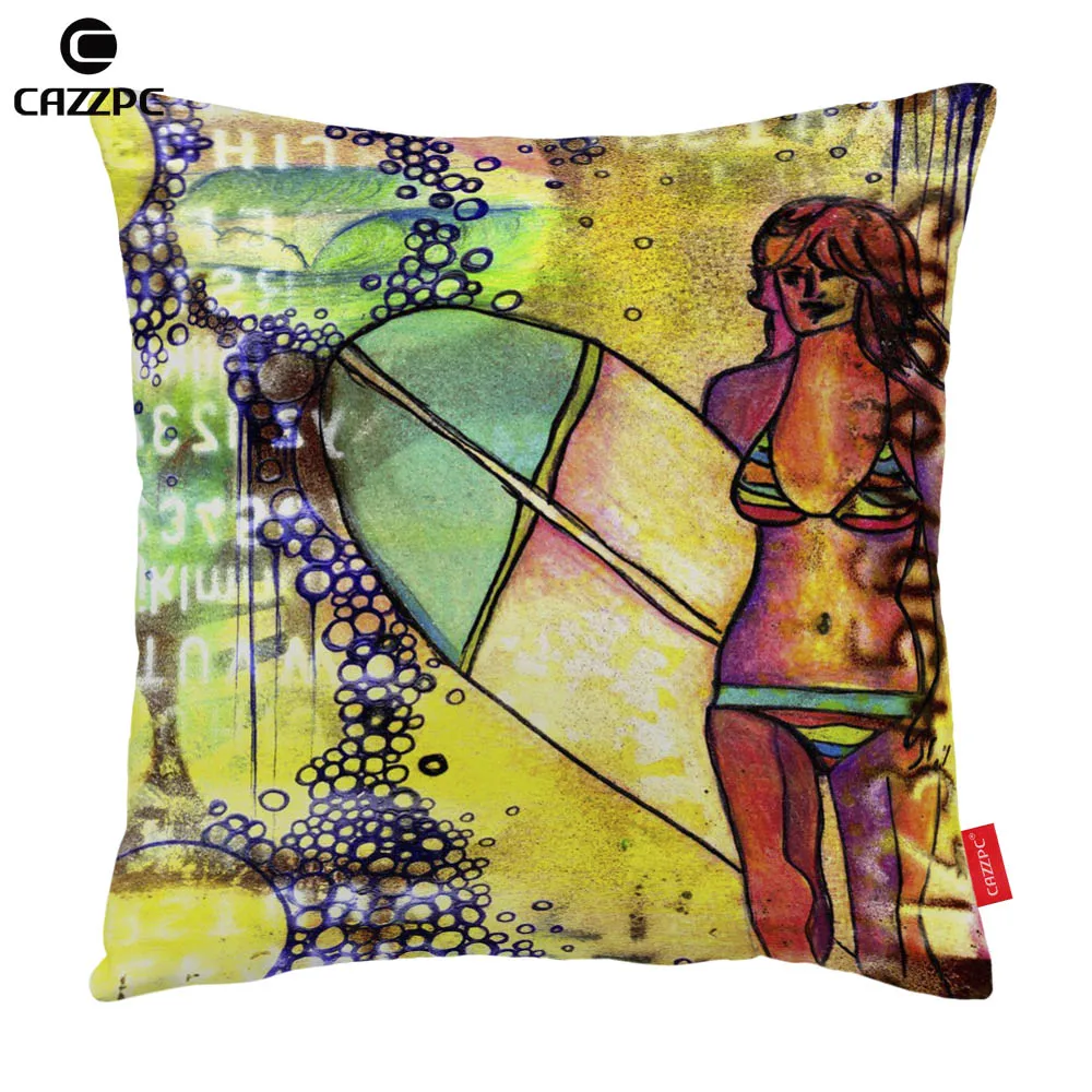 Акварельная абстрактная Книги по искусству бикини девушка серфинга с принтом