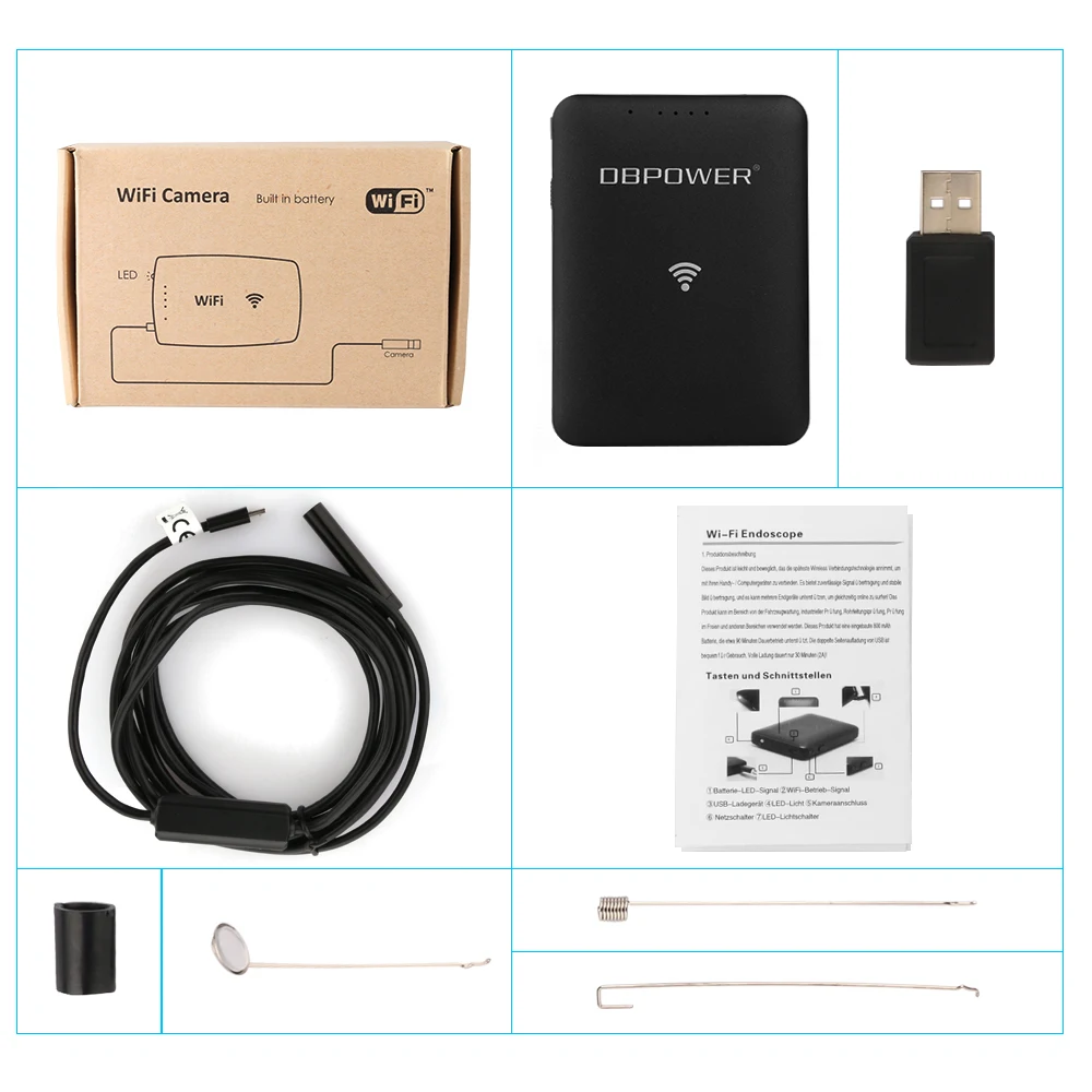 Dbpower 2.0mp HD 720 P Wi-Fi эндоскопа 9 мм объектив 1/3/5/10/15/ 20 м Инспекции Змея камеры 6LED