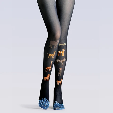 VP уникальные чулки Черные Колготки с рисунком льва и зебры шелковые высокого