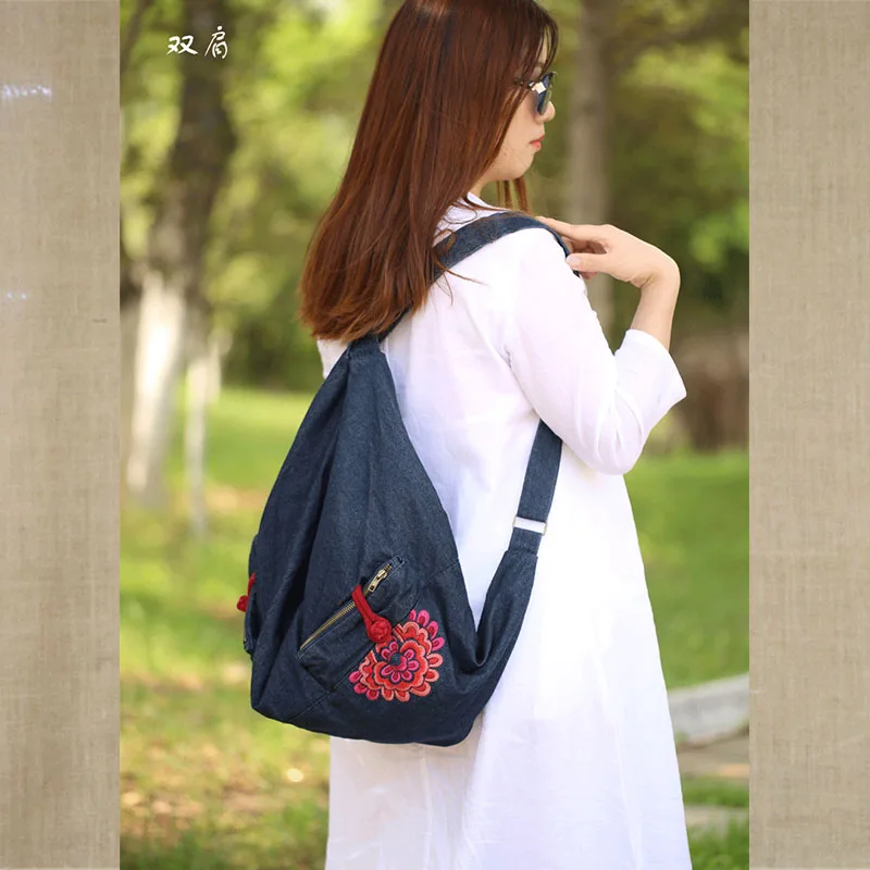 Высокое качество этнические джинсовые вышитые цветочные холщовые рюкзаки для
