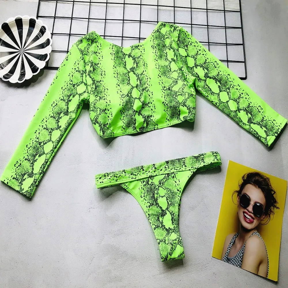 2 шт. пляжная одежда сексуальные летние женские неоновые зеленая змея кожа