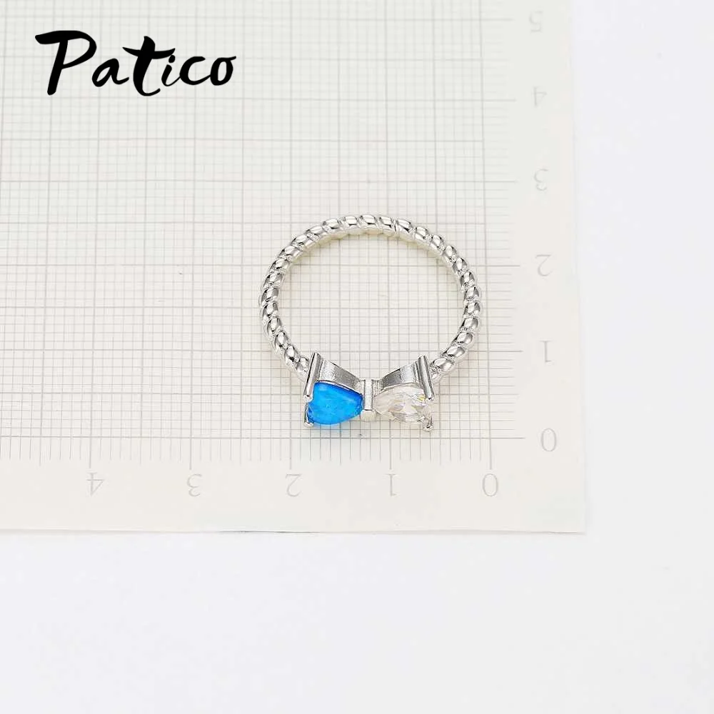 Элегантное кольцо с милым опалом в форме сердца новое модное голубым и белым