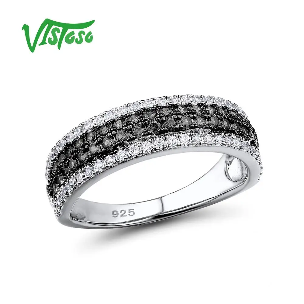 VISTOSO 925 пробы серебряные кольца для женщин натуральный камень черная шпинель