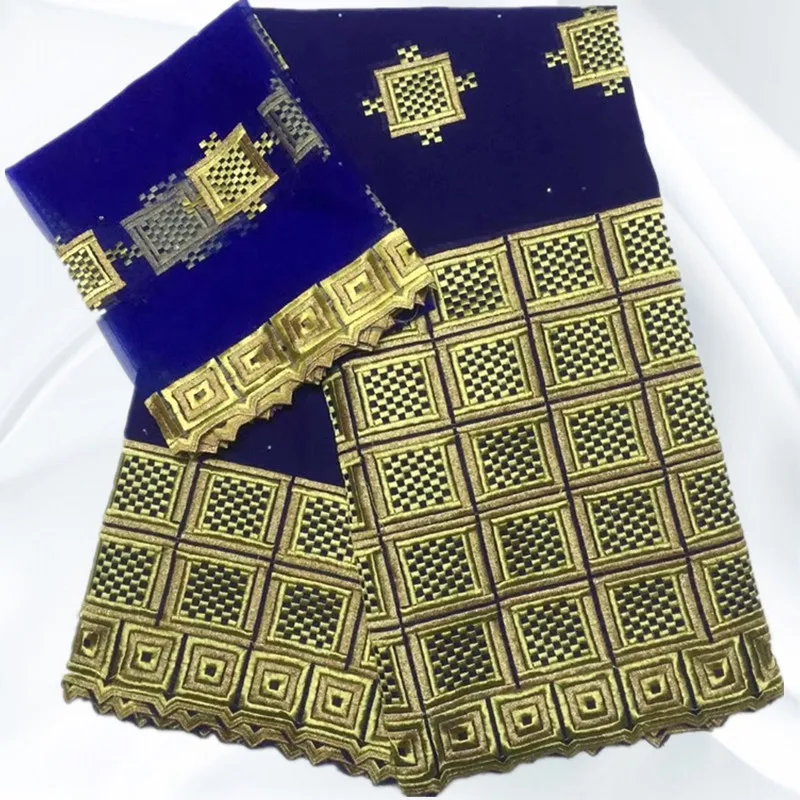 BBA32 White Gold Beautiful African Bazin Fabric 5Yards With French Lace 2 Yards Embroidery Riche For Wedding | Дом и сад
