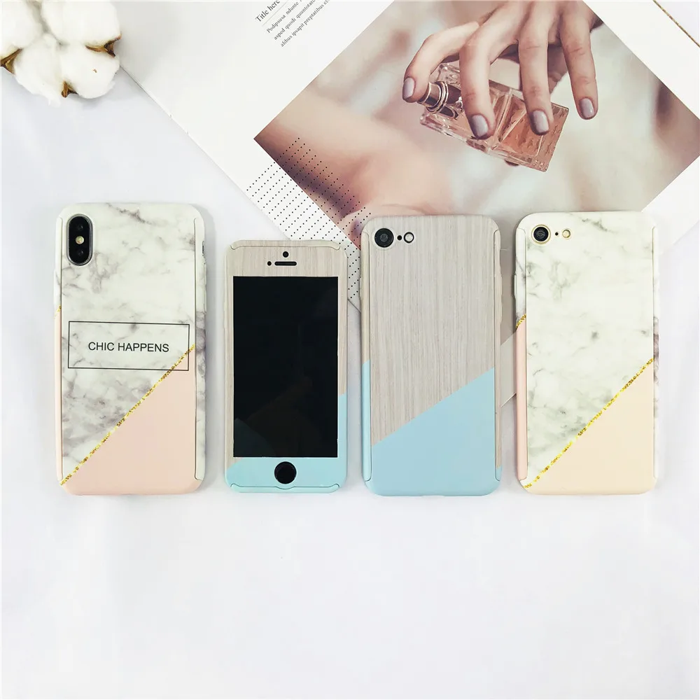 Мода Сращивания Мрамор вен чехлы для IPhone 8 плюс CHIC происходит буквальное 360