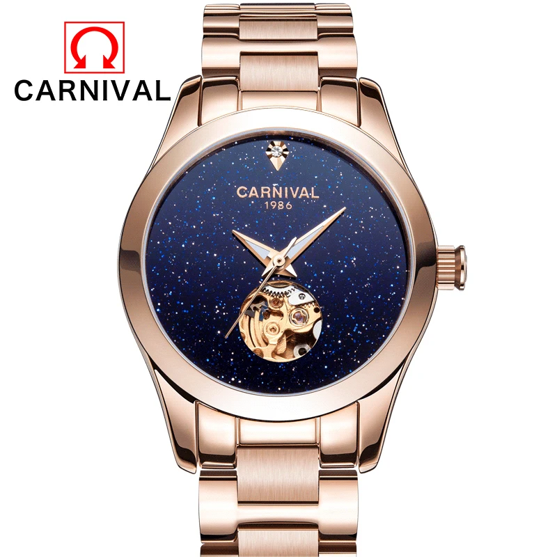 CARNIVAL 2017 женские бриллиантовые часы Топ бренд роскошные простые звезды скелет