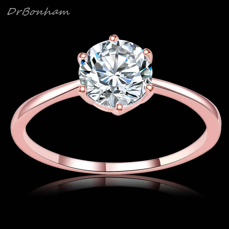 Женское свадебное кольцо с фианитом большое из розового золота 1.2ct 6 зубцами DR1734 |
