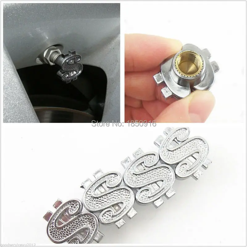 4 х серебряный американских сша доллар $ логотип колеса автомобиля шин стебли