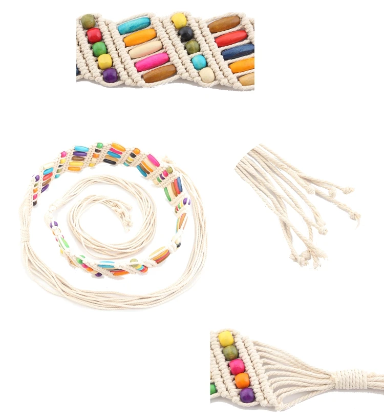 Для женщин цветные бусины Ретро узел пояса все матч Пояс тканый богемный стиль 5 7