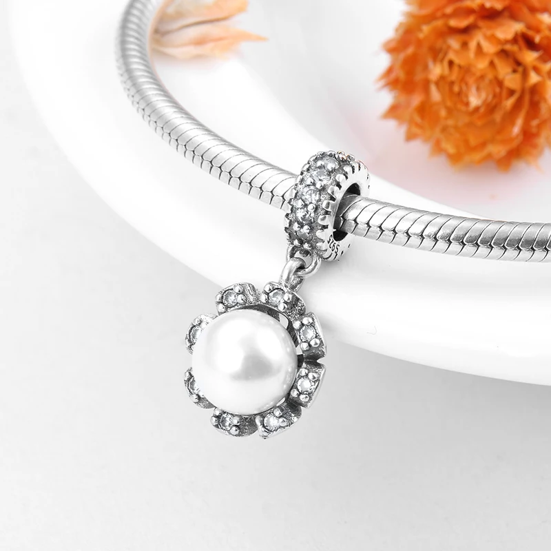 Fashion Big Pearl Charms Like Flowers 925 Sterling Silver Charming For Jewelry Making Fit Original Pandora Necklace Bracelet | Украшения и