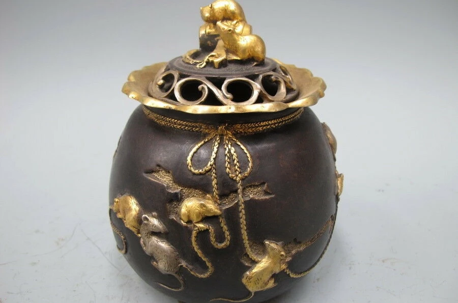 100% Бронзовый 24K золотой китайский знак зодиака богатство мышей Королевский