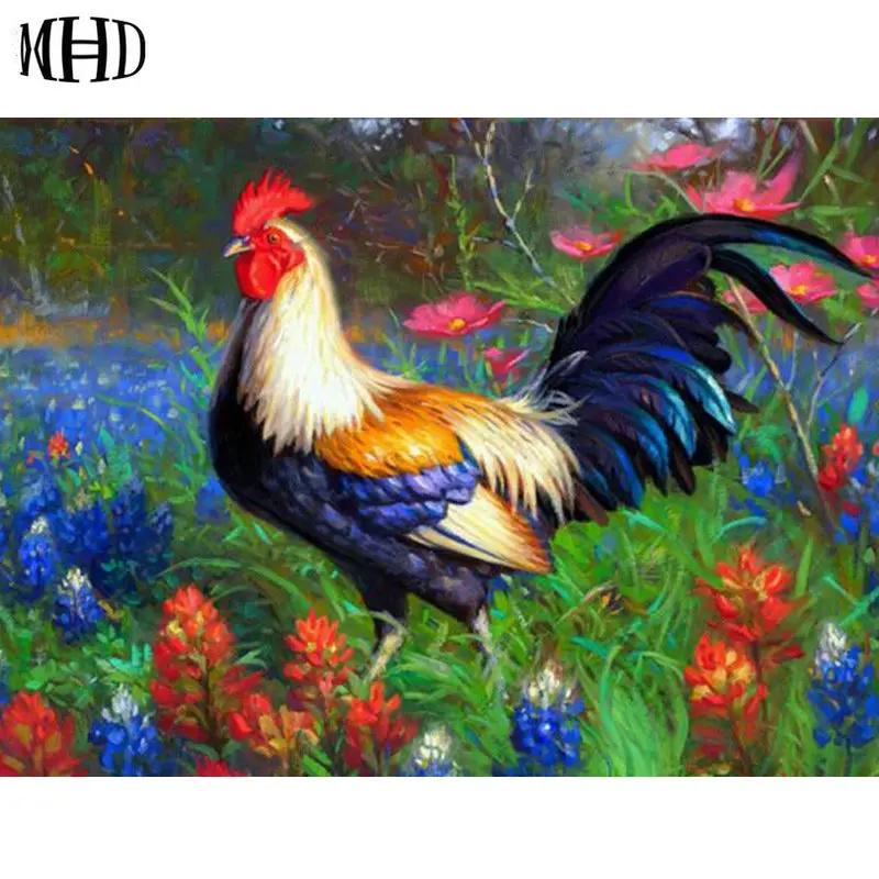 Алмазная 5d Вышивка курица полная выкладка квадратными и круглыми стразами для