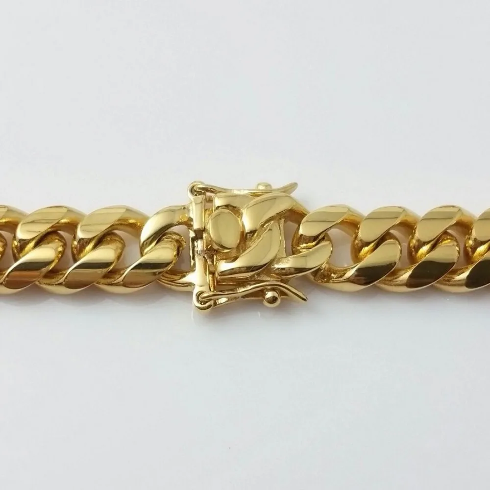 Хип хоп 14 мм кубинская Мужская цепочка из нержавеющей стали для мальчиков модная