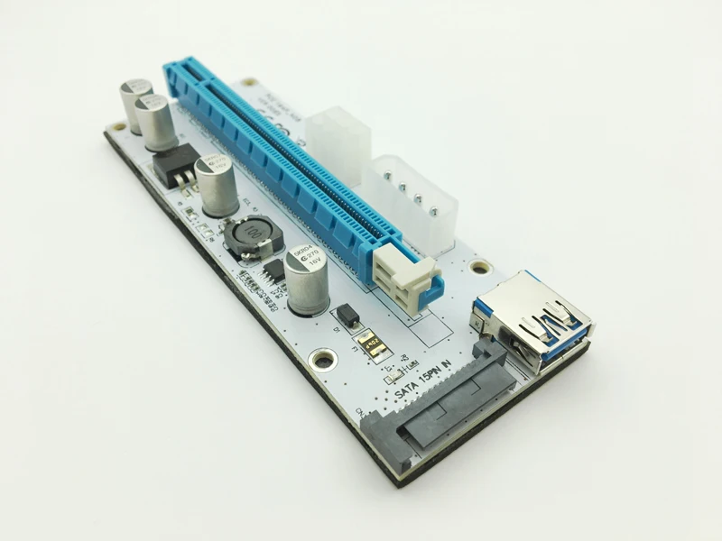 Riser VER008S 3 в 1 Molex 4Pin SATA 6PIN PCI E Экспресс Райзер карта 1x до 16x USB 0 кабель для майнинга