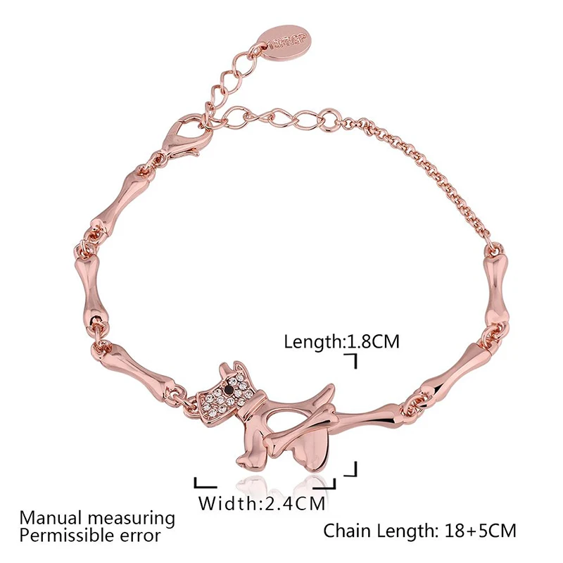EPICFEAT 2017 Beagle Dog and bones Pendants Bracelets Animal Crystal Rose gold Cute Wrist Chain Women Fashion Jewelry PB072 |