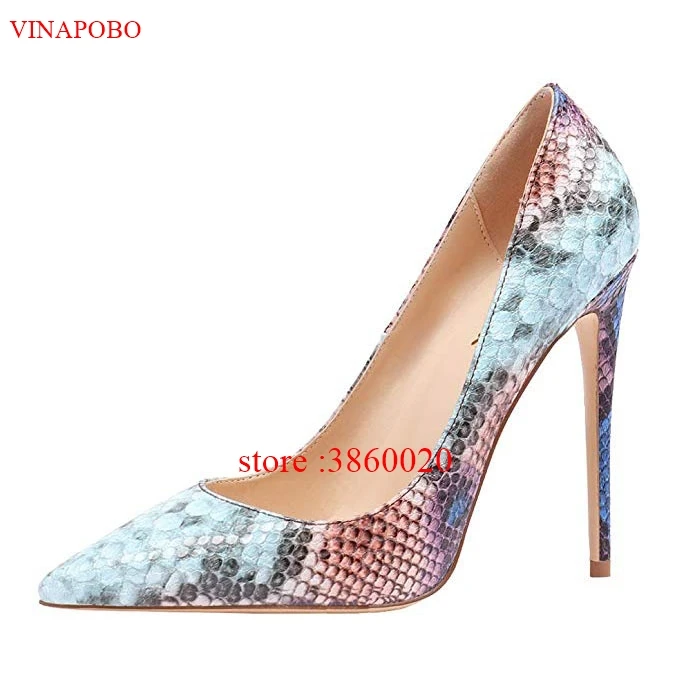 12cm VINAPOBO/женские туфли-лодочки из матовой кожи со змеиным принтом; цвет красный, черный; вечерние туфли на высоком каблуке-шпильке с острым носком; пикантные офисные свадебные туфли - Цвет: 12cm