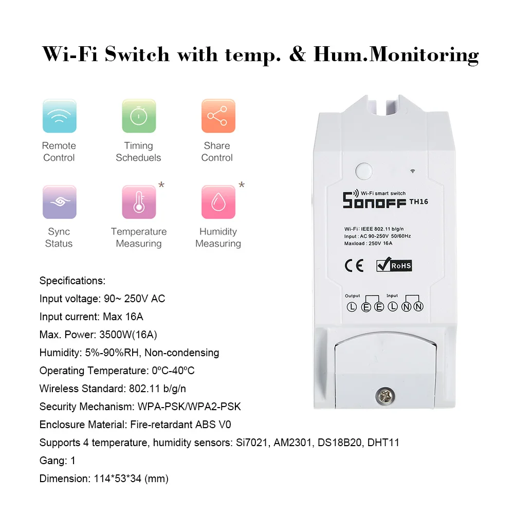 SONOFF TH16 16A/3500W TH10 10A/2200W 90-250V умный Wifi переключатель для контроля температуры и влажности беспроводной домашний комплект для автоматизации работы