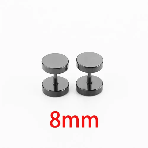 8mm black 2 шт., модные мужские серьги-гвоздики со штангой, Поддельные беруши, титановая сталь, Brincos, 6-12 мм, серебро, золото, черный цвет, не вызывает аллергию для женщин - Окраска металла: 8mm black