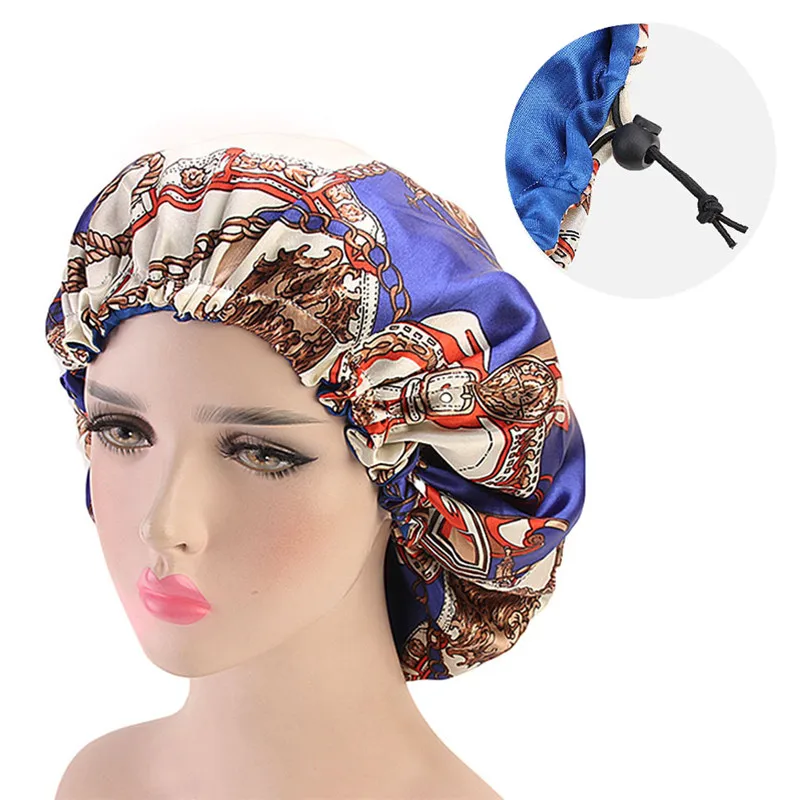 royal blue2 58 см 1/2/3 предмета, Цвет душ Кепки ухода за длинными волосами Для Женщин Атлас капот Кепки ночного сна шляпа Шелковый головка Обёрточная бумага отрегулировать душ Кепки s - Цвет: royal blue2