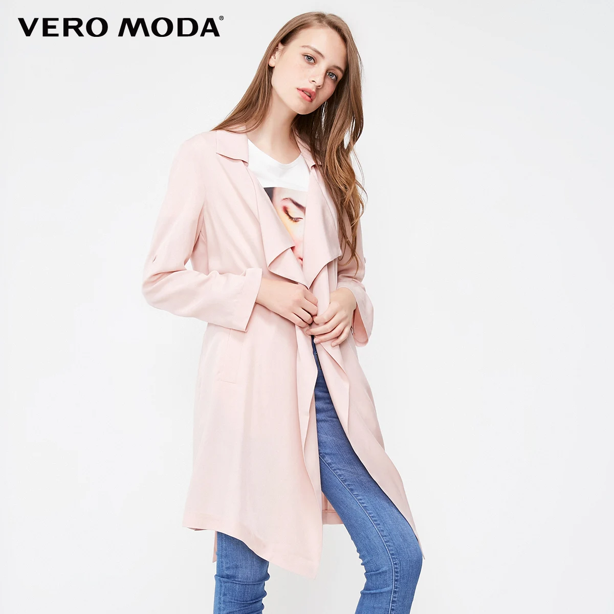 Vero Moda Женские OL стиль лацкан драпировки удлиненная ветровка | 318321513