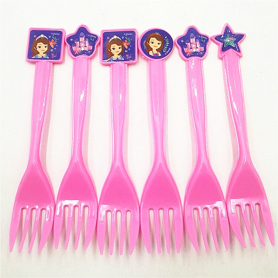6 шт./компл. пластиковые вилки София предметы для вечеринки принцессы мультяшную