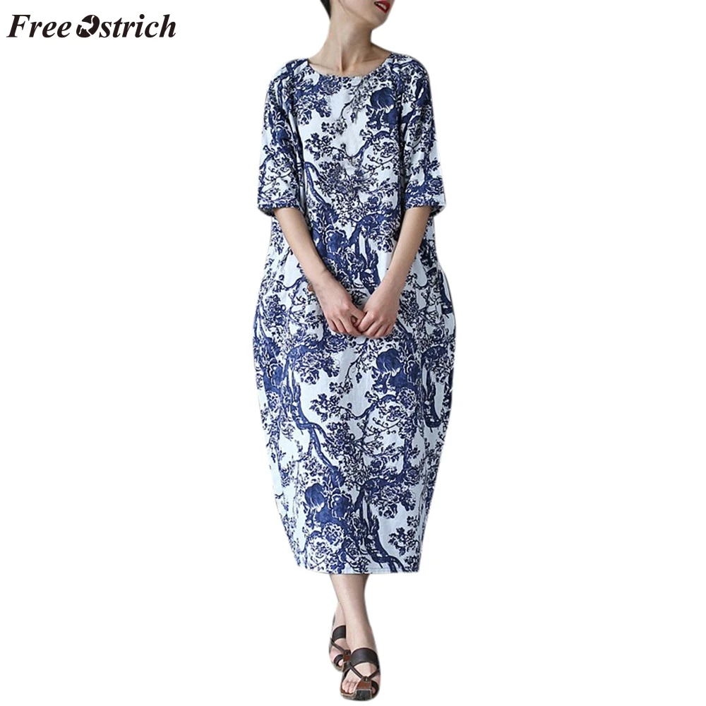 Платье женское повседневное большого размера с цветочным принтом из хлопка и