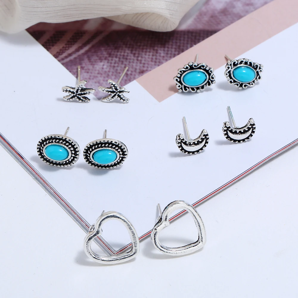 5 пар/компл. винтажные массивные антикварные серебряные серьги модные