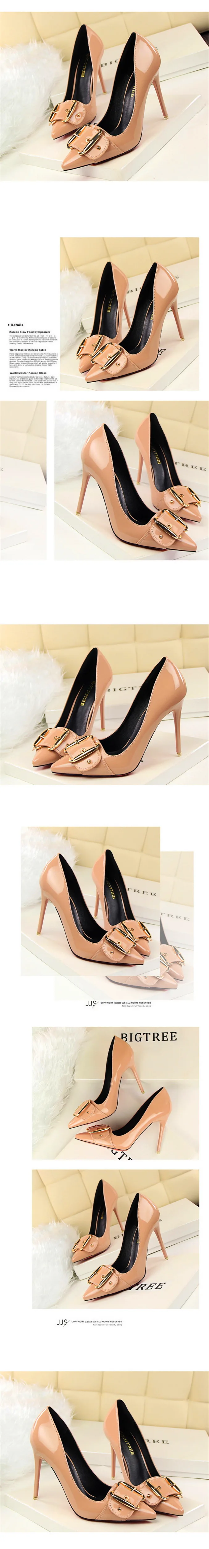 Г., новые элегантные женские офисные туфли с металлической пряжкой модные женские туфли-лодочки из лакированной кожи туфли на высоком каблуке с острым носком