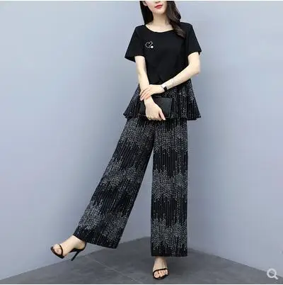 Свободные широкие брюки размера плюс черные рубашки и женские с принтом
