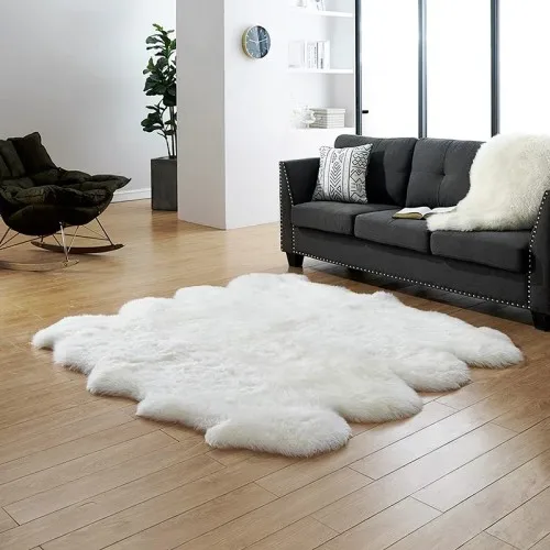 Big size Natural sheepskin rug 8P 10P, shaggy gray color sheep skin living room carpet, home decoration bedroom slide floor mat - Цвет: Beige White
