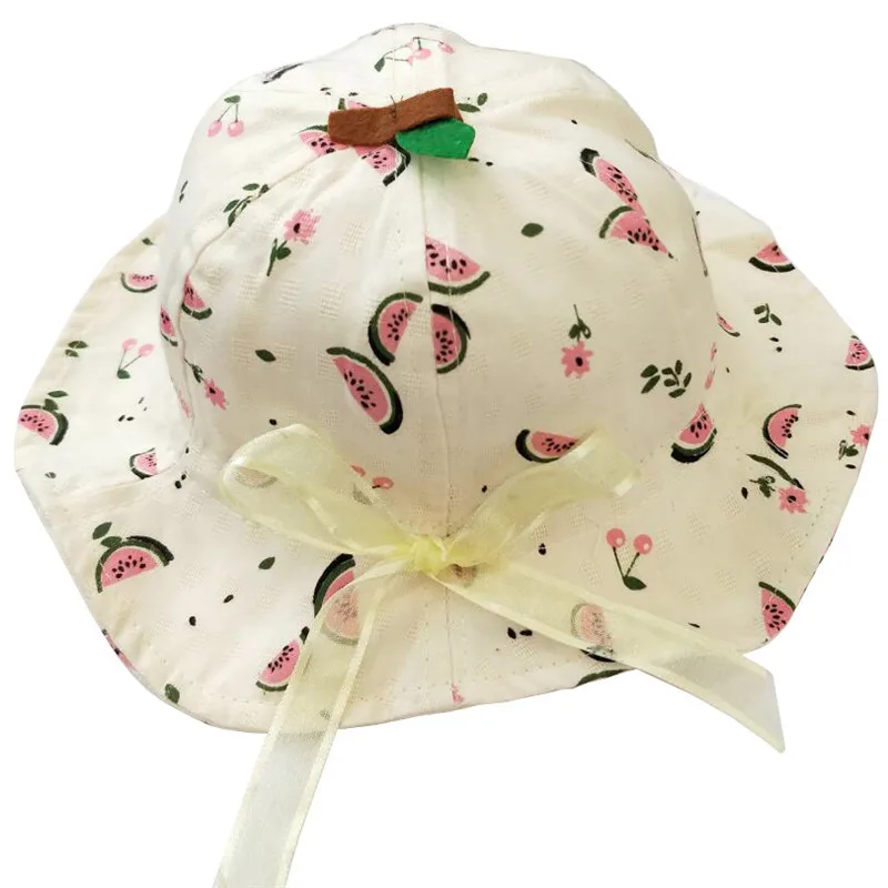 Watermelon yellow Платье для маленьких девочек летнее солнце Шапки кружева фруктов, с цветами и бантом для детей ясельного возраста детские шляпы, Детские Пляжный набор игрушек для детей Кепки детская солнцезащитная Кепка аксессуары - Цвет: Watermelon yellow