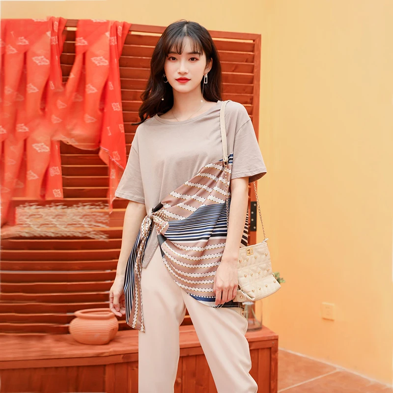 SISPELL/Летняя Повседневная полосатая Лоскутная Женская футболка с круглым вырезом