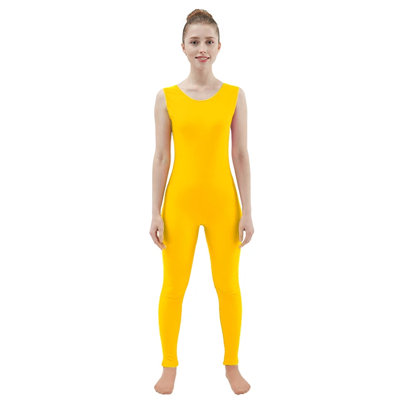 Yellow Ensnovo женский костюм из лайкры и спандекса без рукавов, черный костюм для танцев, Женский гимнастический костюм для йоги, костюм для танцев - Цвет: Yellow