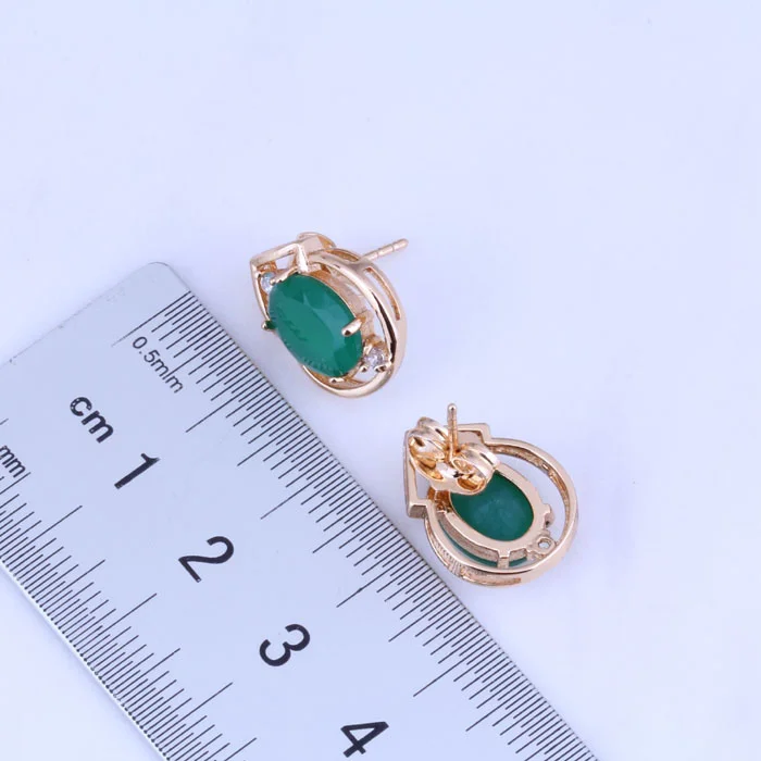 Женский комплект из колье и серёг с искусственным зелёным камнем|jewelry sets for