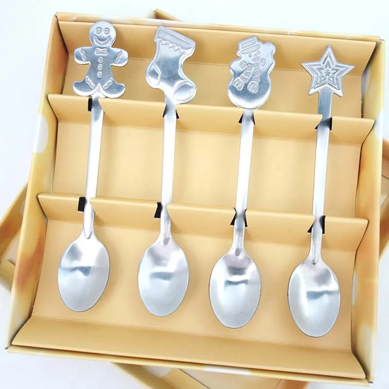 4 шт. детская ложка из нержавеющей стали Рождественская Ложка Мини для смешивания